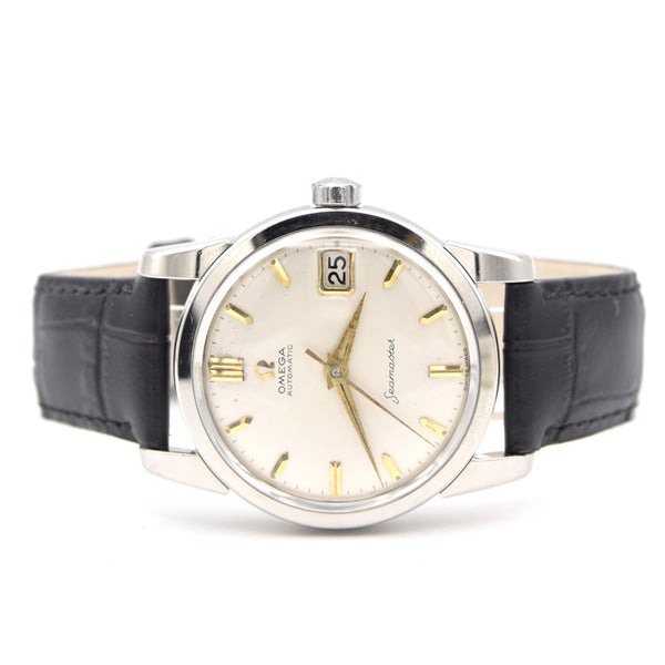 1958 Omega Seamaster Automatic Date Wristwatch Model 2849 with Original Off-White Dial in Stainless Steel