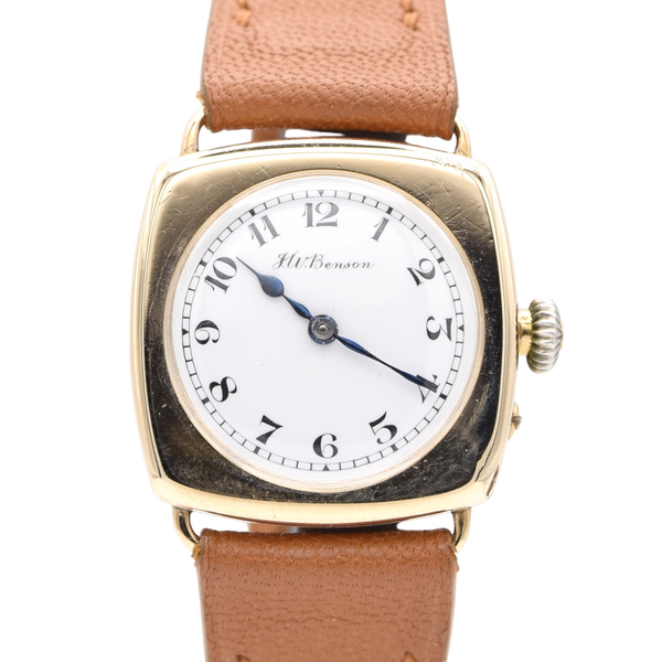 1925 JW Benson Rare All English made Watch with Enamel Dial and Arabic Numerals in 9ct Gold