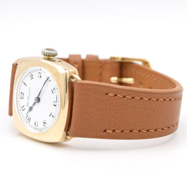 1925 JW Benson Rare All English made Watch with Enamel Dial and Arabic Numerals in 9ct Gold