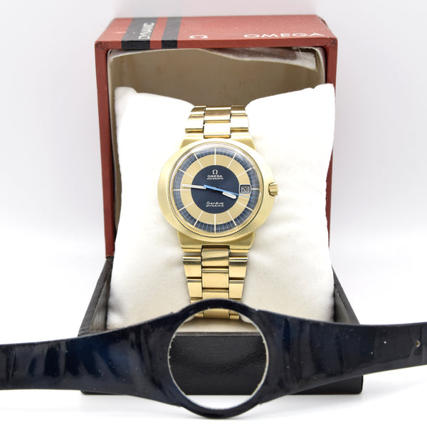 1971 Omega Geneve Dynamic Automatic Date with Gorgeous Two Tone Dial Model 166.039 in Gold Capped