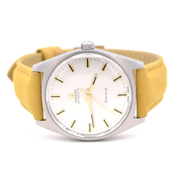 1968 Omega Genève Automatic with Satin Silver Sunburst dial in Steel Model 165.041 box & Papers