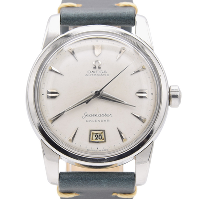 1954 Omega Seamaster bumper 355 Automatic first Date Wristwatch Model 2757 Off-White Dial in Steel