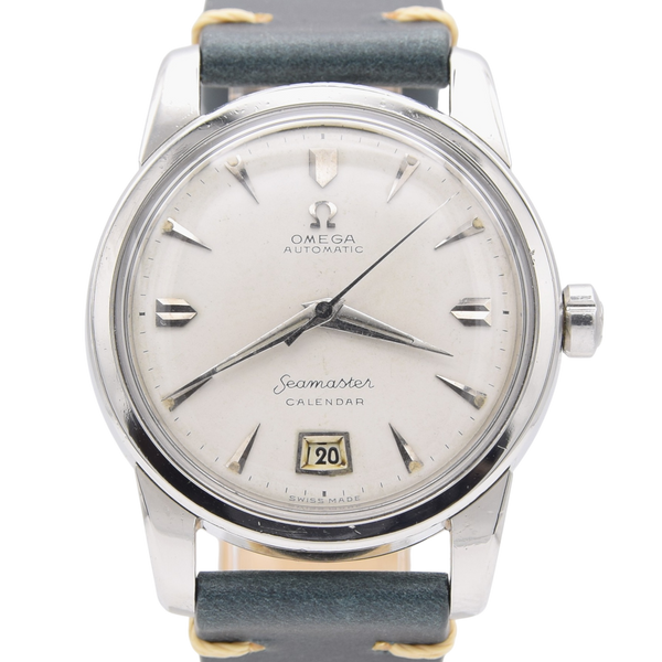 1954 Omega Seamaster bumper Automatic first Date Wristwatch Model 2757 Off-White Dial in Steel