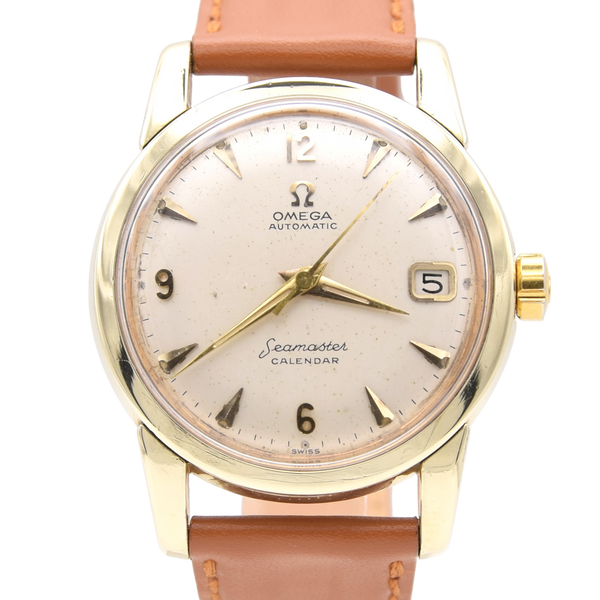 1958 Omega Seamaster Automatic Date Wristwatch Model 2849 with Original Off-White Dial Gold on steel case