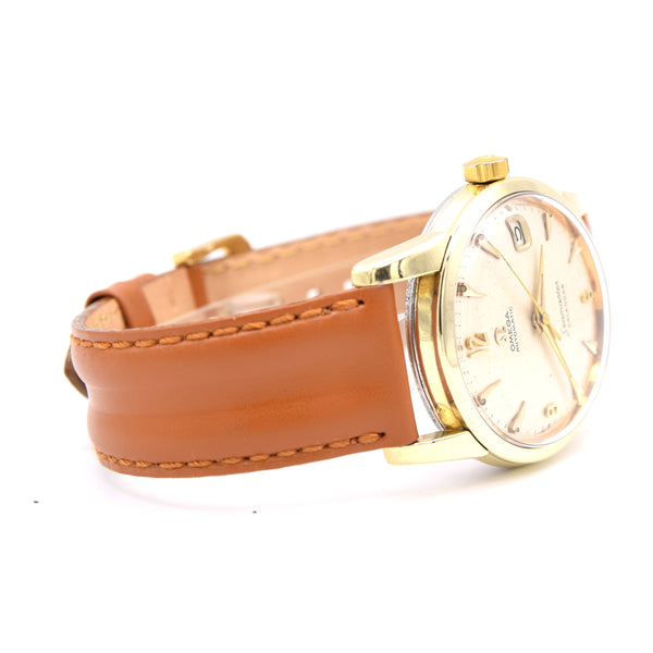 1958 Omega Seamaster Automatic Date Wristwatch Model 2849 with Original Off-White Dial Gold on steel case