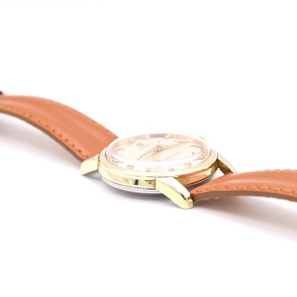 1958 Omega Seamaster Automatic Date Wristwatch Model 2849 with Original Off-White Dial Gold on steel case