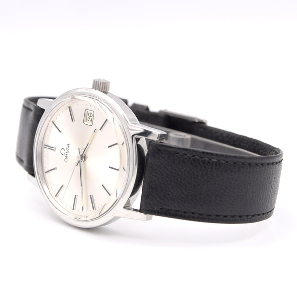 1975 Omega classic manual Wind Date Dress Watch Model 136.0104 in Stainless Steel like new