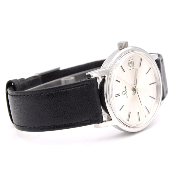 1975 Omega classic manual Wind Date Dress Watch Model 136.0104 in Stainless Steel like new