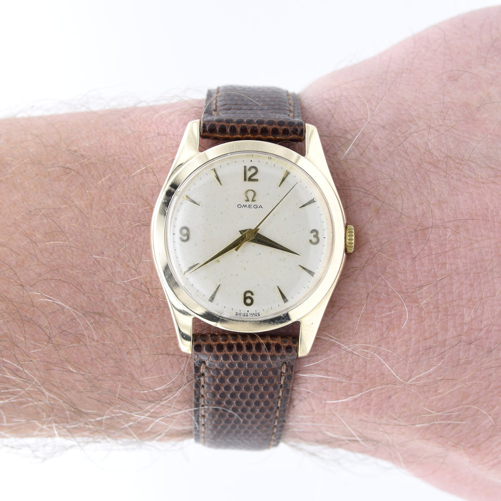 1956 Omega Dress Watch in Solid 9ct Gold English Case Model 12302 all original cal 420