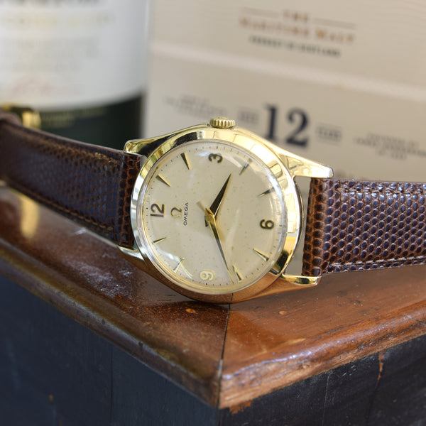 1956 Omega Dress Watch in Solid 9ct Gold English Case Model 12302 all original cal 420