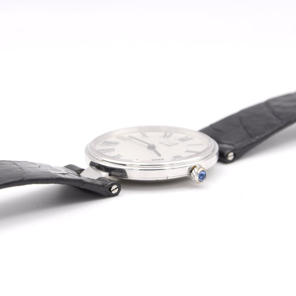 1977 Alfred Dunhill silver 925 sterling 'Green Bulls eye' swiss quartz dress Wristwatch with strap - buckle - box (Copy)