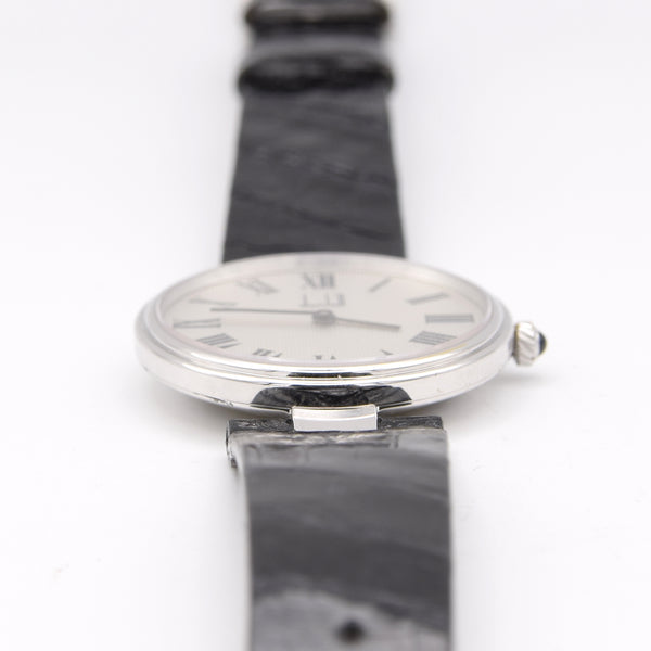 1977 Alfred Dunhill silver 925 sterling 'Green Bulls eye' swiss quartz dress Wristwatch with strap - buckle - box (Copy)