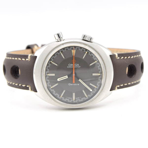 1967 Omega Chronostop Genéve Rarer drivers Model 145.010 with Grey Sloped Dial in Stainless Steel