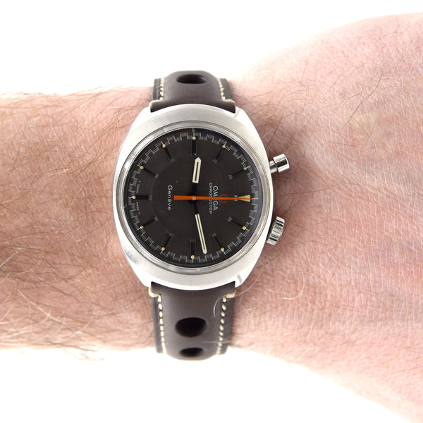 1967 Omega Chronostop Genéve Rarer drivers Model 145.010 with Grey Sloped Dial in Stainless Steel