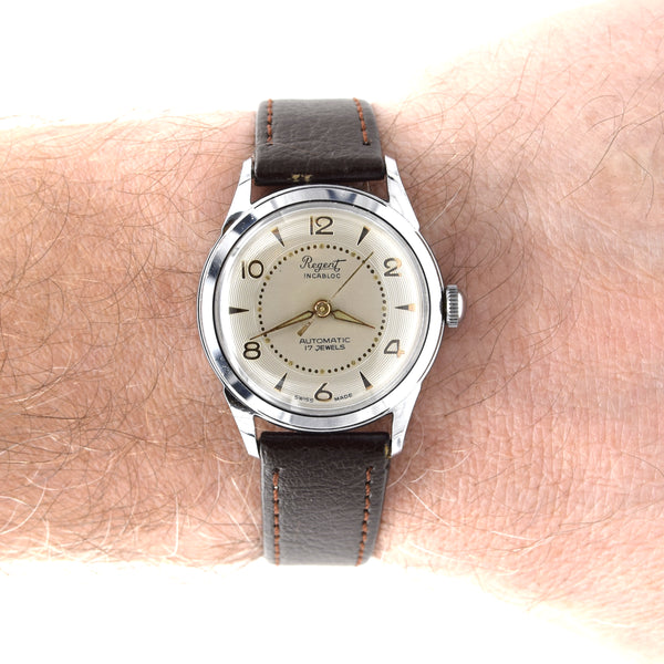 1950s Regent Swiss NOS unused automatic classic watch with attractive Concentric dial unisex