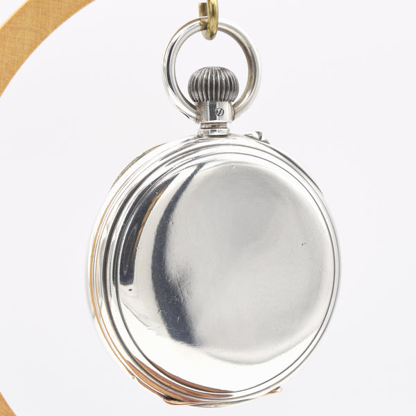 1908 Jw Benson retailed solid sterling silver open faced topwind pocketwatch by longines