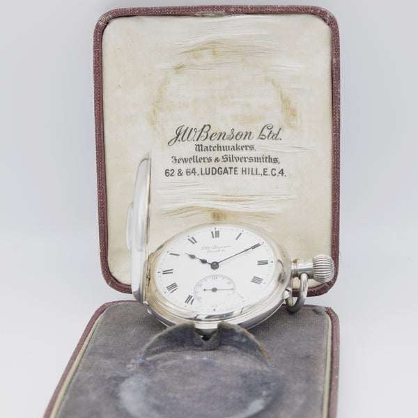 1907 J.W. Benson of London Solid Silver Half Hunter Pocket Watch - Best London Make