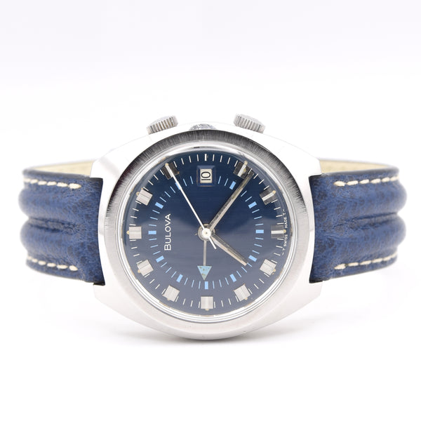 1973 Bulova rare swiss Alarm wristwatch ref 7241 - Blue dial 11AURCD caliber 36mm