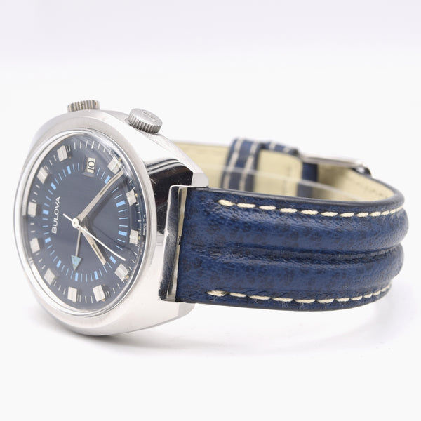 1973 Bulova rare swiss Alarm wristwatch ref 7241 - Blue dial 11AURCD caliber 36mm