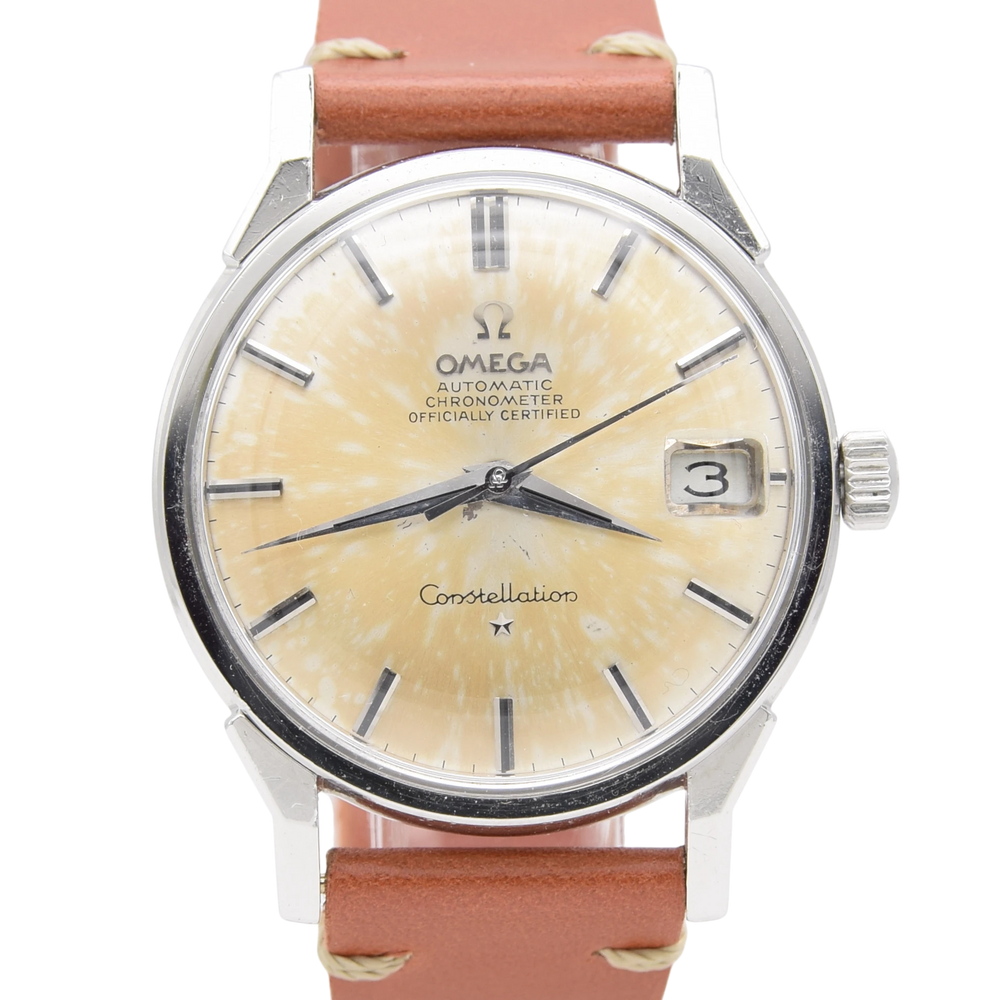 1966 Omega Constellation Date Automatic Chronometer with Dog Leg Lugs onyx batons Model 168.005 in Stainless Steel