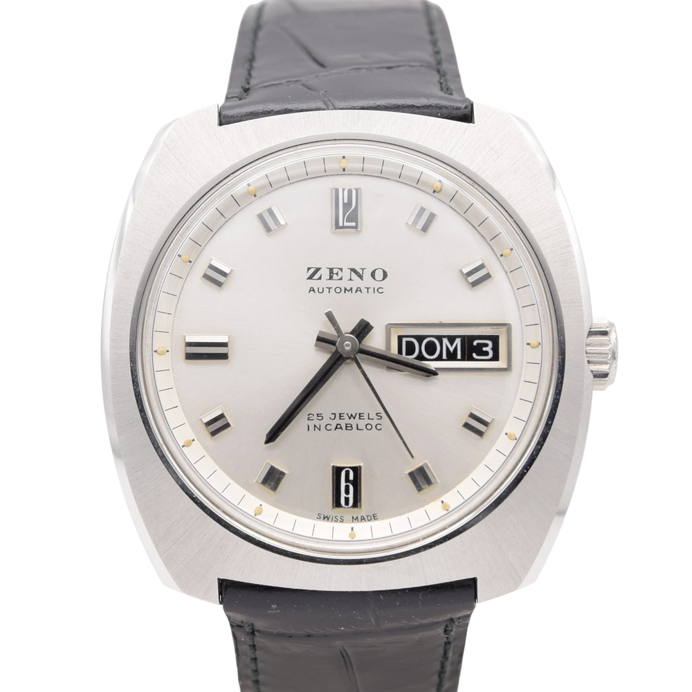 1970s Zeno Comprerssor  Large Day / Date automatic  watch Stainless Steel on Bracelet new old stock unused