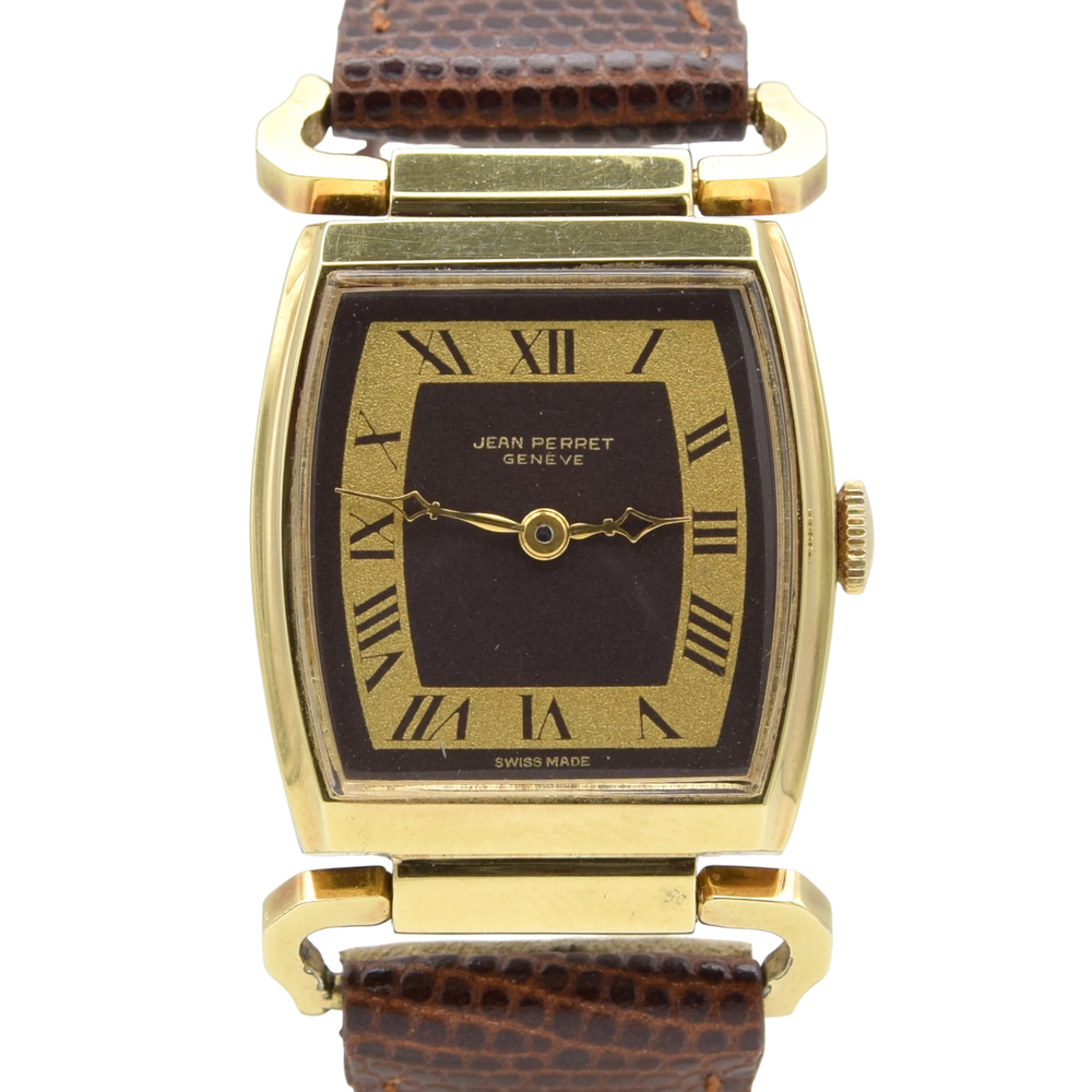 1973 Unusual and Fantastic Jean Perret Geneve NOS unused watch with articulated lugs Box & Papers