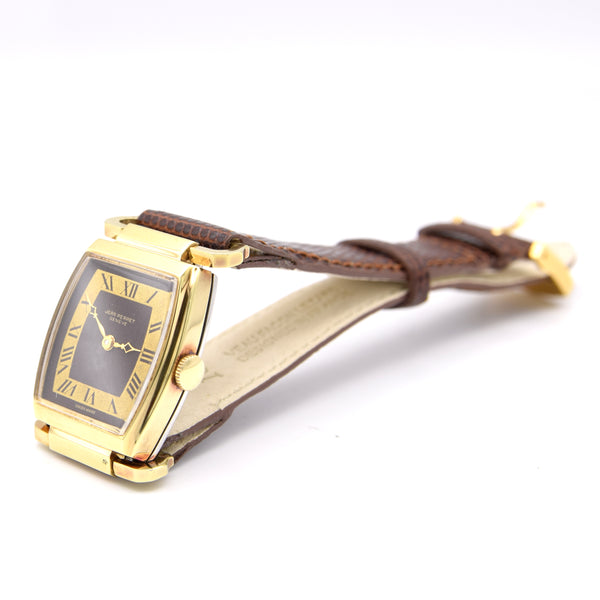 1973 Unusual and Fantastic Jean Perret Geneve NOS unused watch with articulated lugs Box & Papers