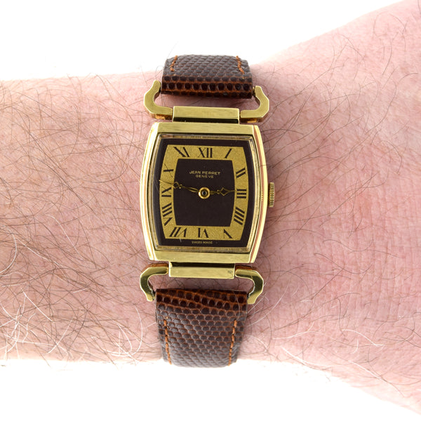 1973 Unusual and Fantastic Jean Perret Geneve NOS unused watch with articulated lugs Box & Papers