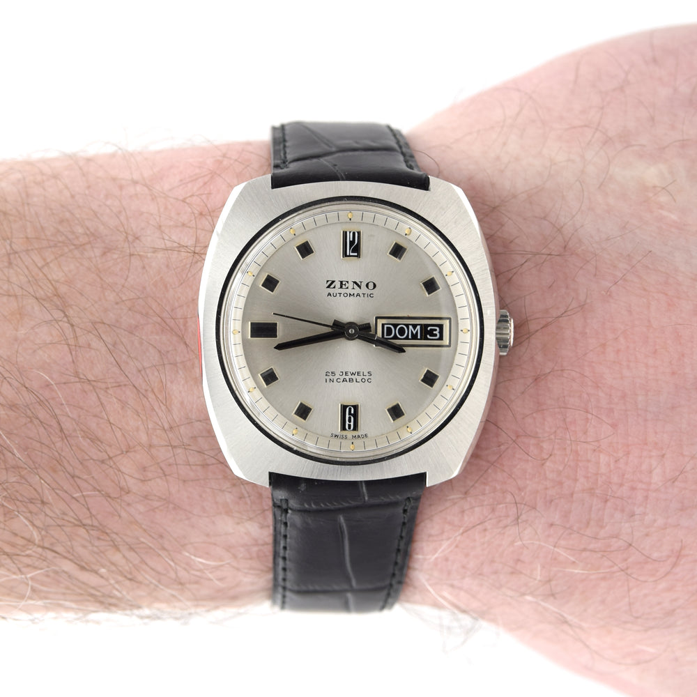 1970s Zeno Comprerssor  Large Day / Date automatic  watch Stainless Steel on Bracelet new old stock unused