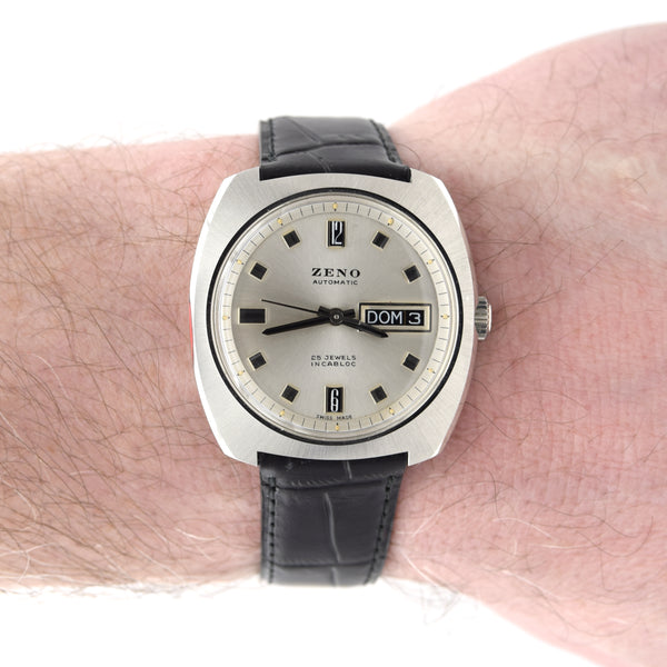 1970s Zeno Comprerssor  Large Day / Date automatic  watch Stainless Steel on Bracelet new old stock unused