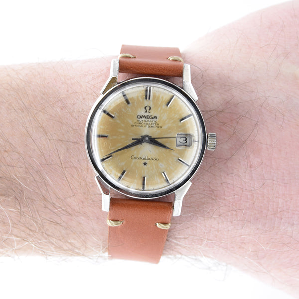 1966 Omega Constellation Date Automatic Chronometer with Dog Leg Lugs onyx batons Model 168.005 in Stainless Steel