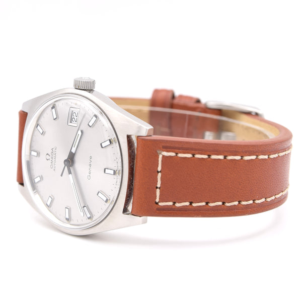 1969 sharp Omega Geneve Automatic Date Model 166.041 Rare sports dial Variant in Stainless Steel with Cal 565