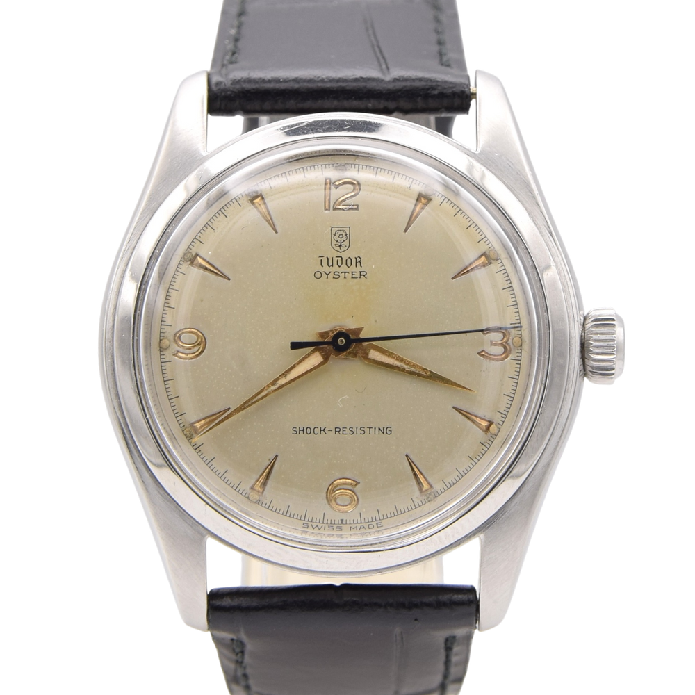 1948 Tudor Oyster Ref 7804 steel watch with original explorer-style dial, 34mm, patent Oyster crown