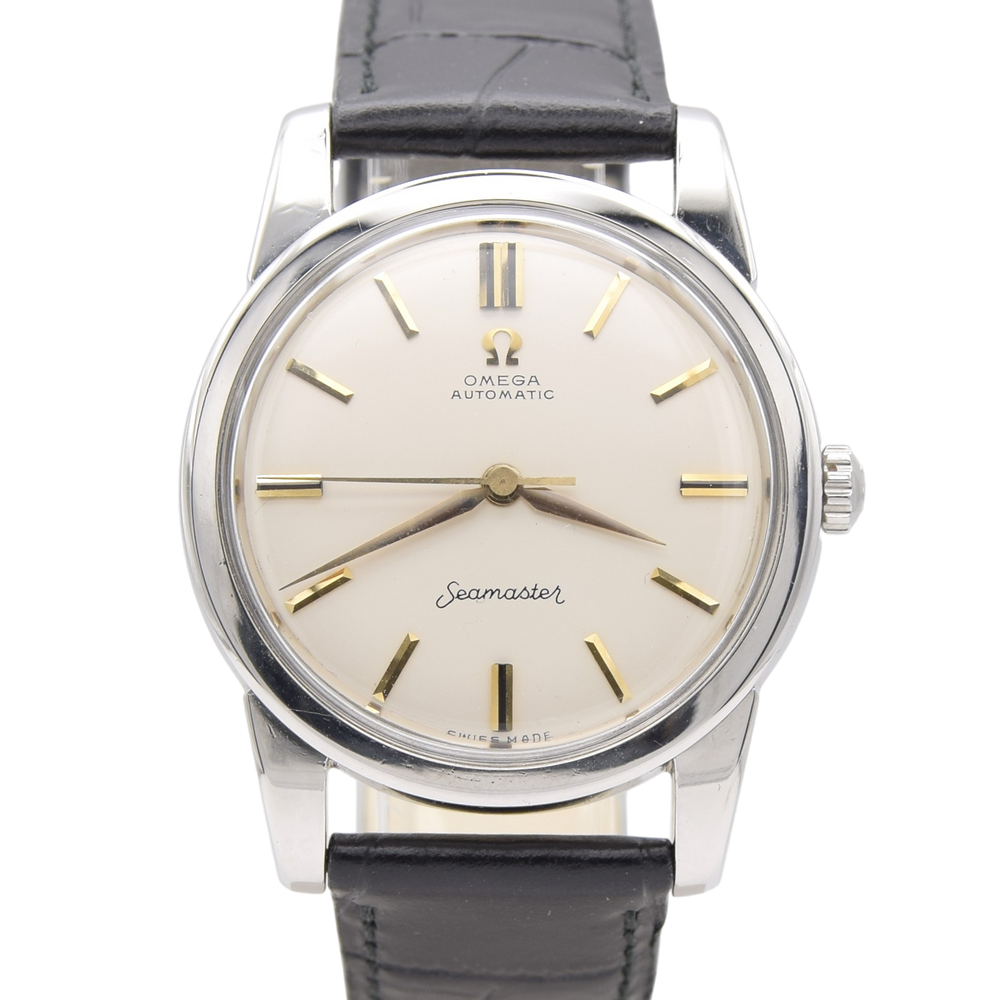 1962 Omega sharp Seamaster Automatic Wristwatch Model 14761 Original Off-White onyx markers dial