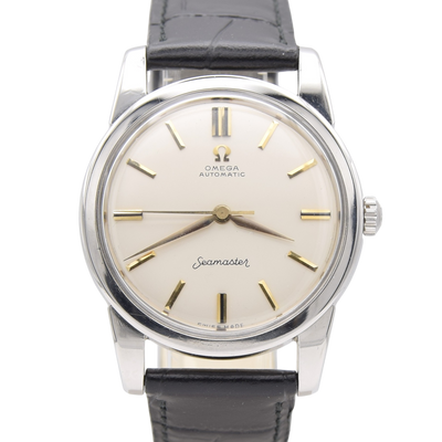 1962 Omega sharp Seamaster Automatic Wristwatch Model 14761 Original Off-White onyx markers dial