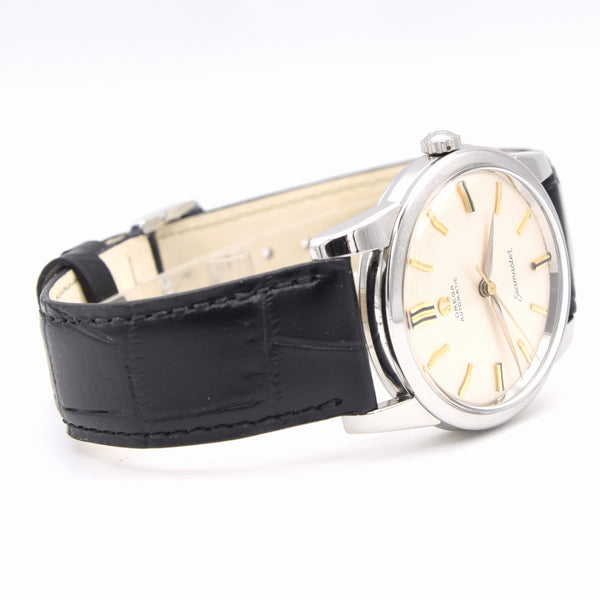 1962 Omega sharp Seamaster Automatic Wristwatch Model 14761 Original Off-White onyx markers dial