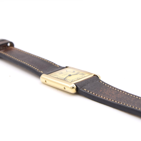 1970s Classic  Rare Cartier Tank Must De with 'Lemon' Roman Numeral Dial box, Buckle & Card