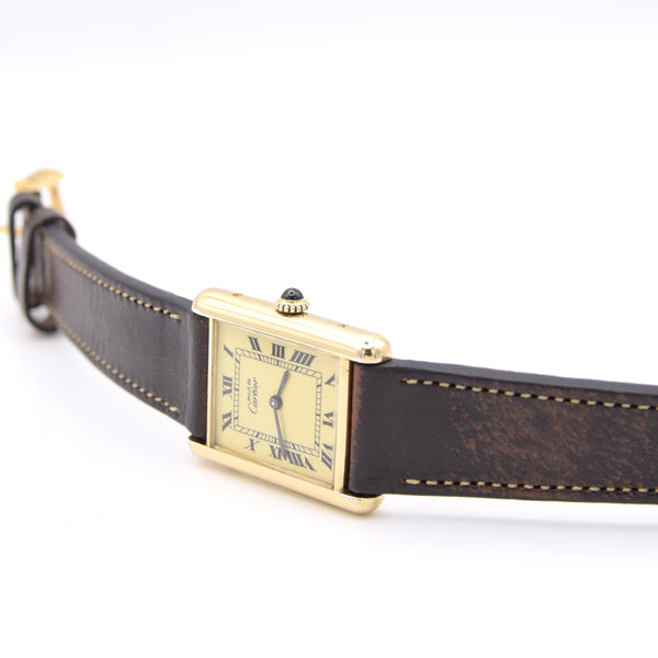 1970s Classic  Rare Cartier Tank Must De with 'Lemon' Roman Numeral Dial box, Buckle & Card
