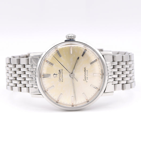1962 Omega Seamaster Automatic De Ville tanned Dial Model 14765 Cal 552 on Flat Beads of Rice Bracelet