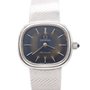 1977 omega deville ladies wristwatch ref 7112029 satin blue patina dial integral bracelet + box