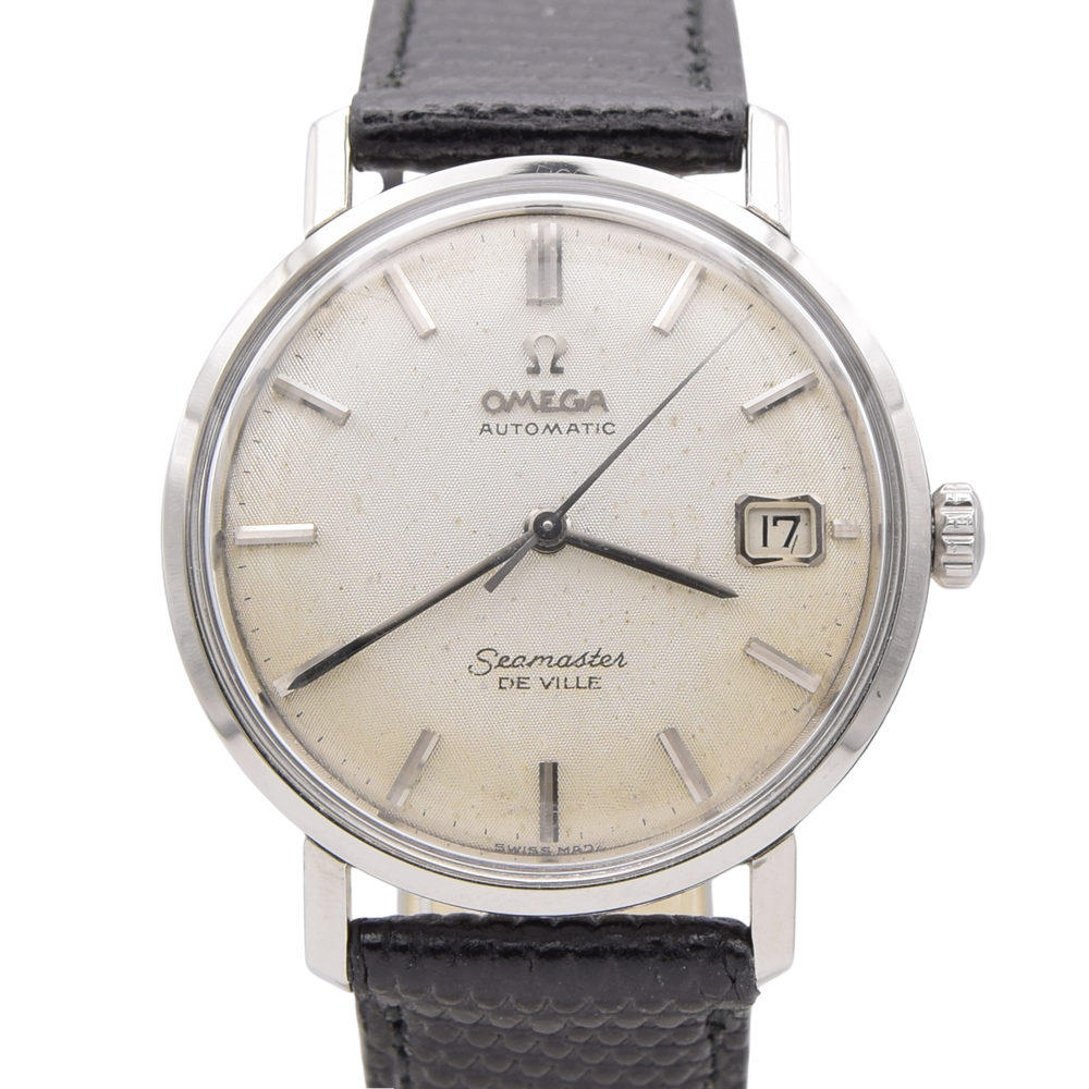 1963 Omega Automatic Seamaster De Ville Date Model 166.020 Wristwatch with Linen Dial - Hippocampus