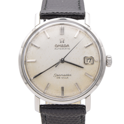 1963 Omega Automatic Seamaster De Ville Date Model 166.020 Wristwatch with Linen Dial - Hippocampus