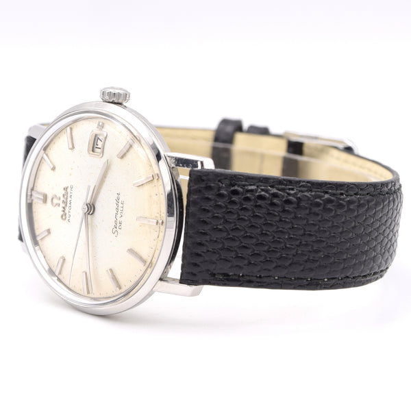 1963 Omega Automatic Seamaster De Ville Date Model 166.020 Wristwatch with Linen Dial - Hippocampus
