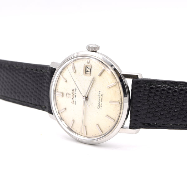 1963 Omega Automatic Seamaster De Ville Date Model 166.020 Wristwatch with Linen Dial - Hippocampus