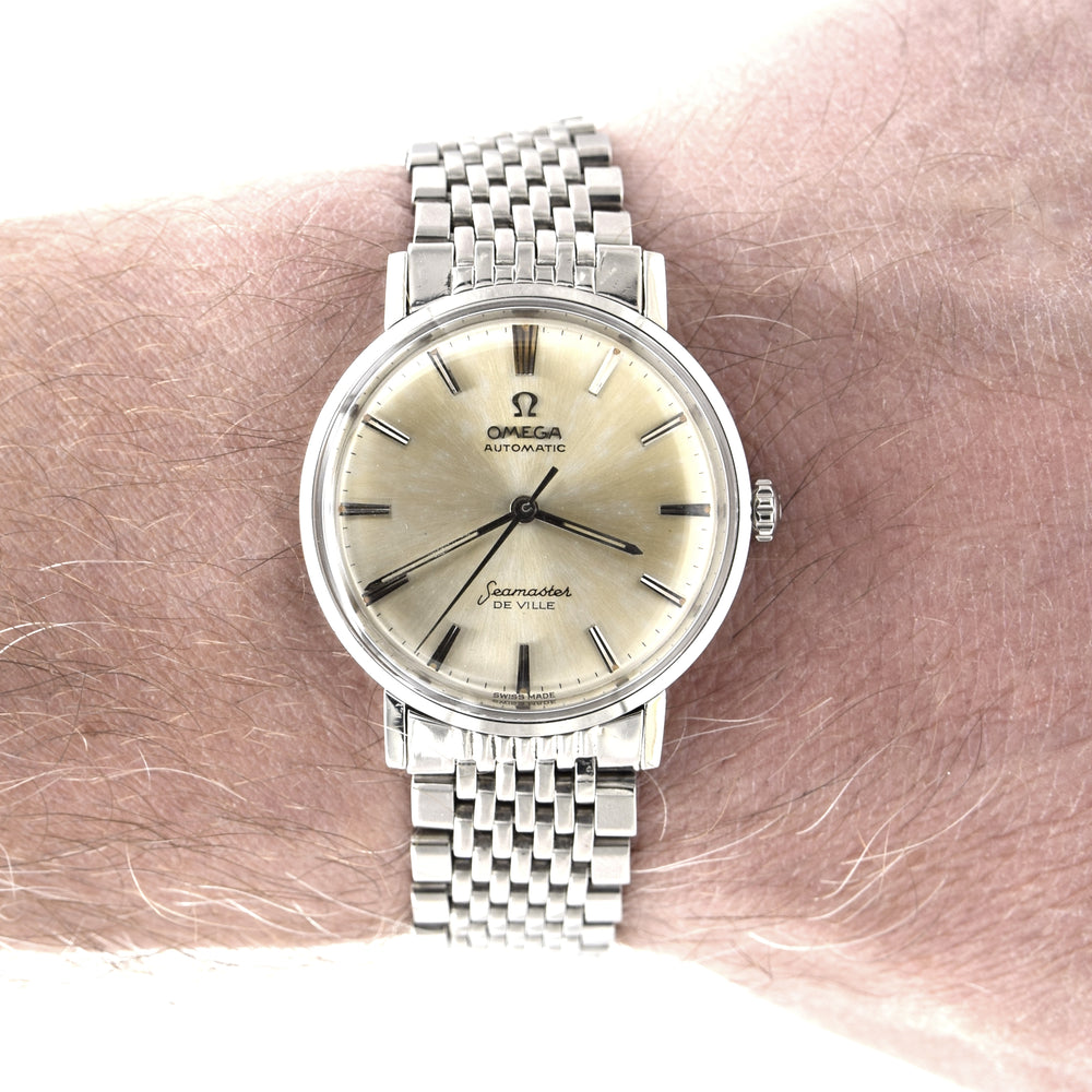 1962 Omega Seamaster Automatic De Ville tanned Dial Model 14765 Cal 552 on Flat Beads of Rice Bracelet