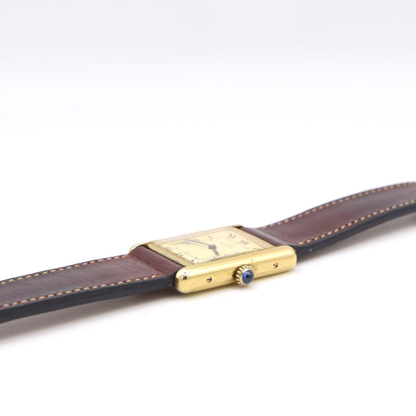 1970s Classic Rare Cartier Mechanical Tank Must De with 'Lemon' Roman Numeral Dial + Buckle
