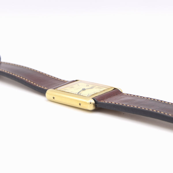 1970s Classic Rare Cartier Mechanical Tank Must De with 'Lemon' Roman Numeral Dial + Buckle
