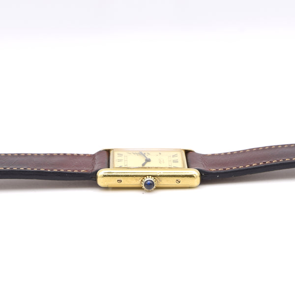 1970s Classic Rare Cartier Mechanical Tank Must De with 'Lemon' Roman Numeral Dial + Buckle
