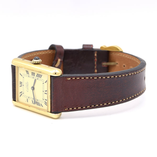 1970s Classic Rare Cartier Mechanical Tank Must De with 'Lemon' Roman Numeral Dial + Buckle