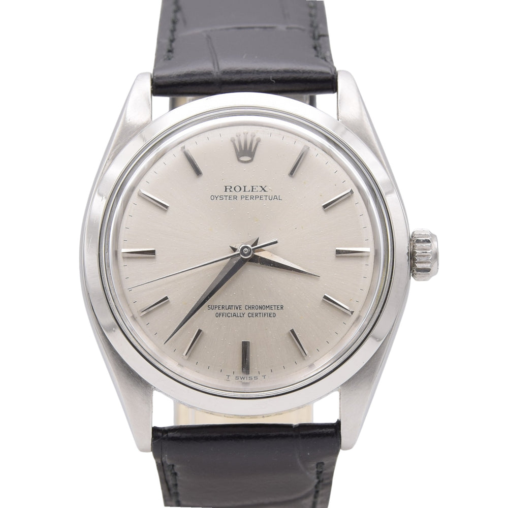 1965 Rolex Oyster Perpetual chronometer certified Model 1002 with satin silvered Dial in Stainless Steel